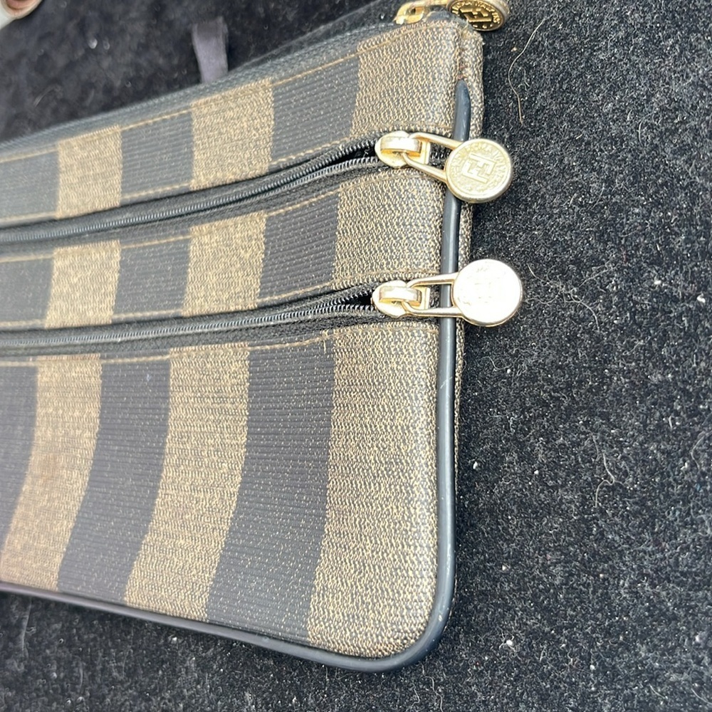 Fendi Authentic Vintage Penguin Stripe Tobacco 3 Zip Clutch/Pouch.MA100 - Picture 8 of 15